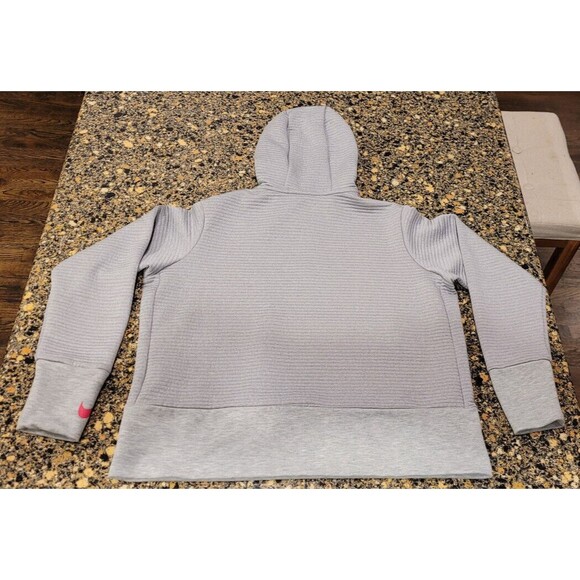 Nike Women's Dry Training Swoosh Pull Over Grey Ribbed Hoodie Size Large - Picture 2 of 6